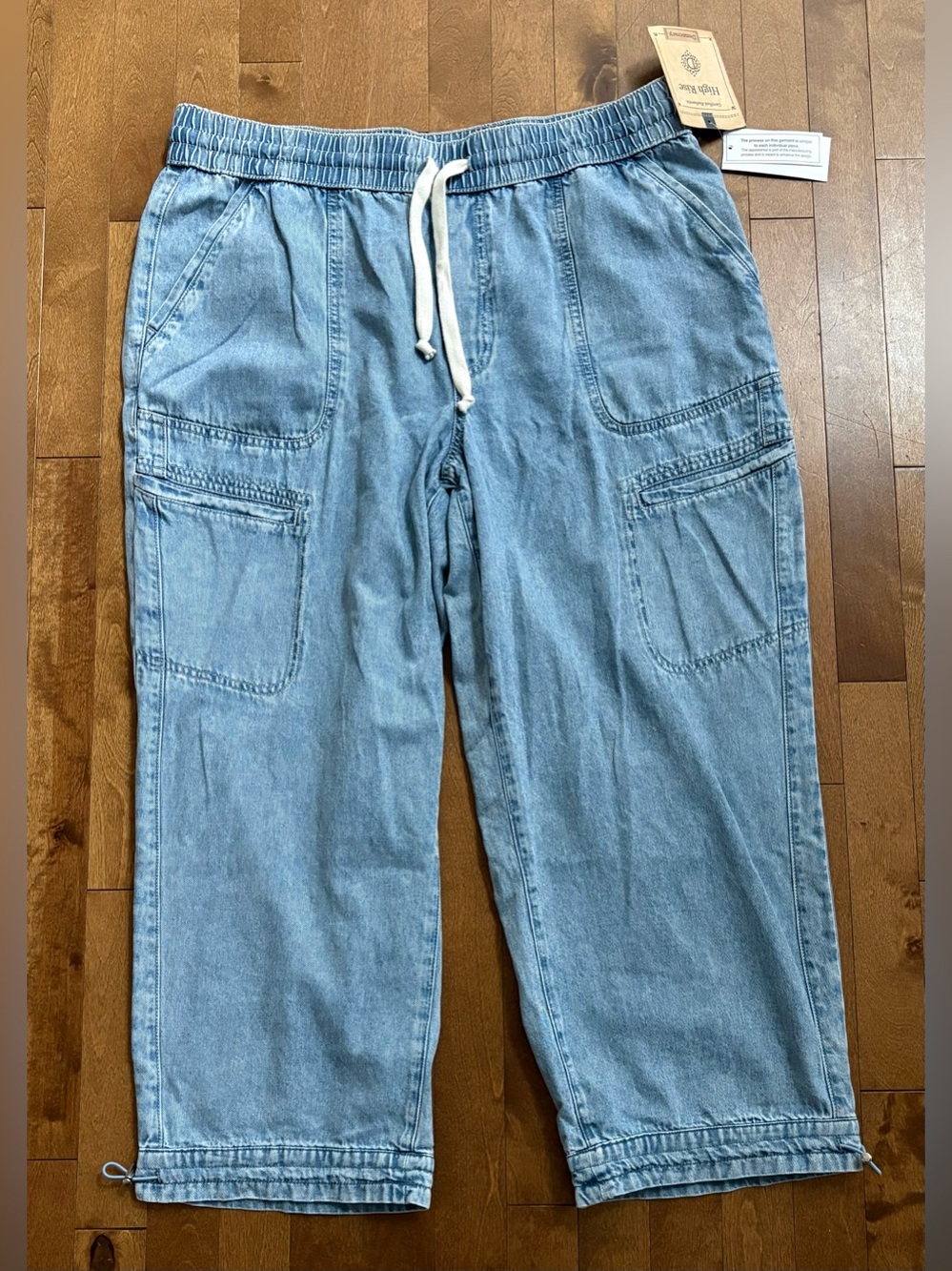 Democracy Light Wash Drawstring Cargo Denim Joggers Size 16 NWT